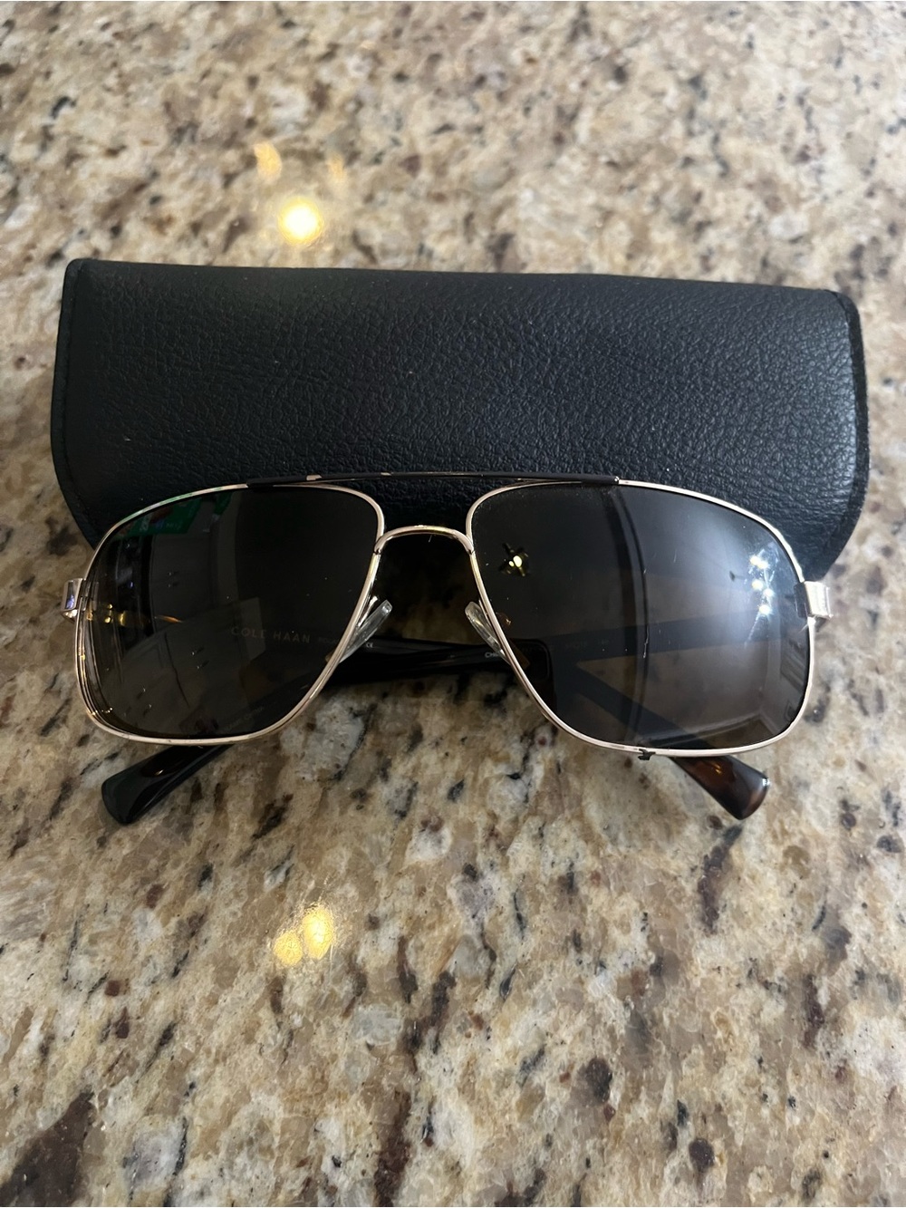 Cole Haan Aviator Sunglasses with Black Case - Silver Frame, Dark Lenses